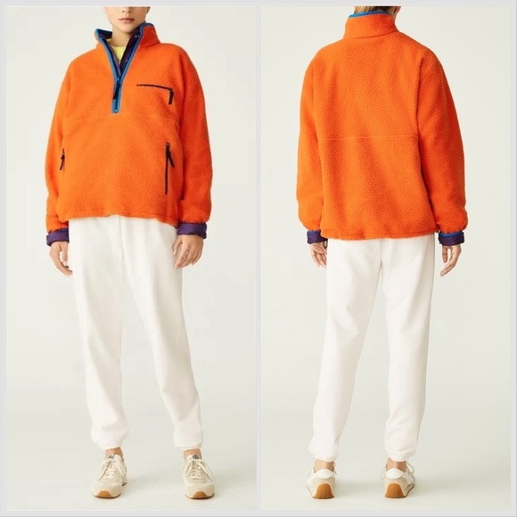 Tory Burch REVERSIBLE NYLON FLEECE PULLOVER JACKET Purple Orange Sz XS - Picture 4 of 16